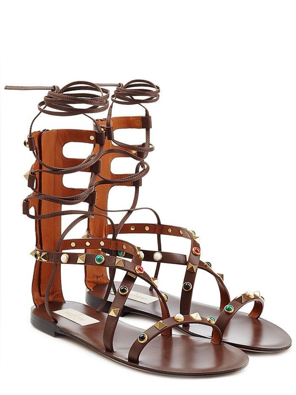 Valentino Rockstud Rolling chocolate leather lace-up gladiator sandals size 39